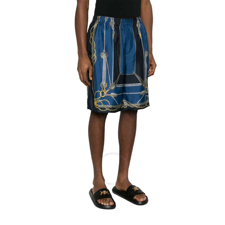 Versace Pattern-printed Elasticated Waistband Bermuda Shorts In Blue