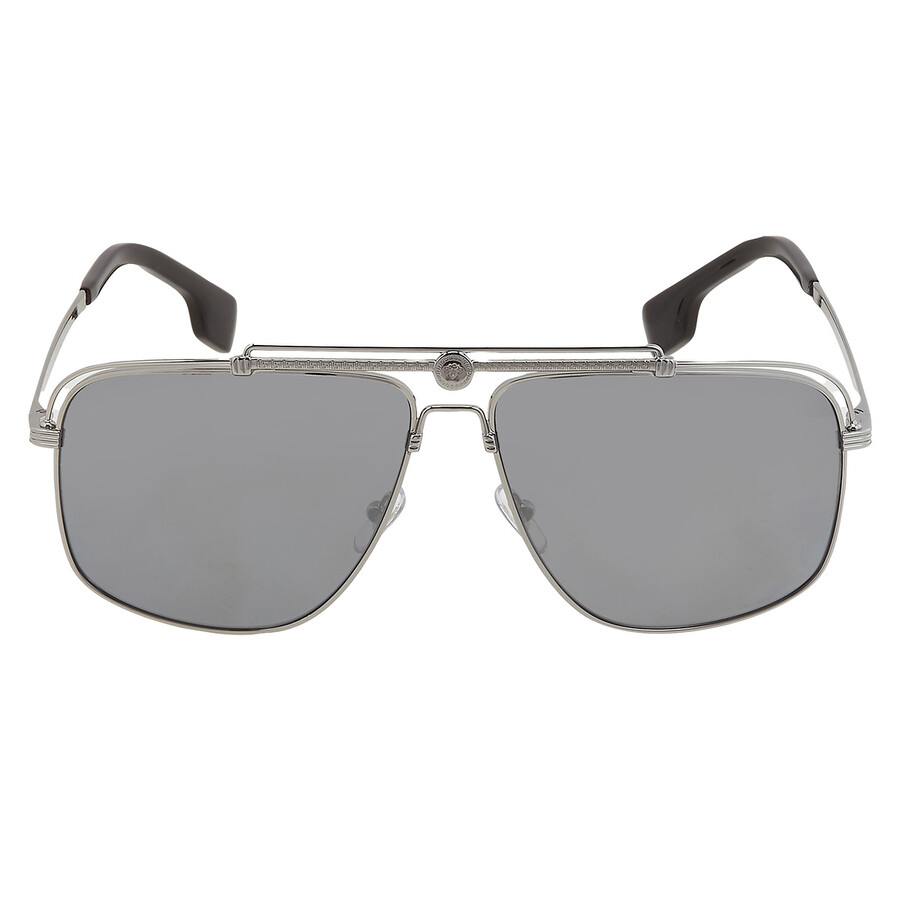 Versace Polarized Dark Gray Mirrored Silver Square Men's Sunglasses