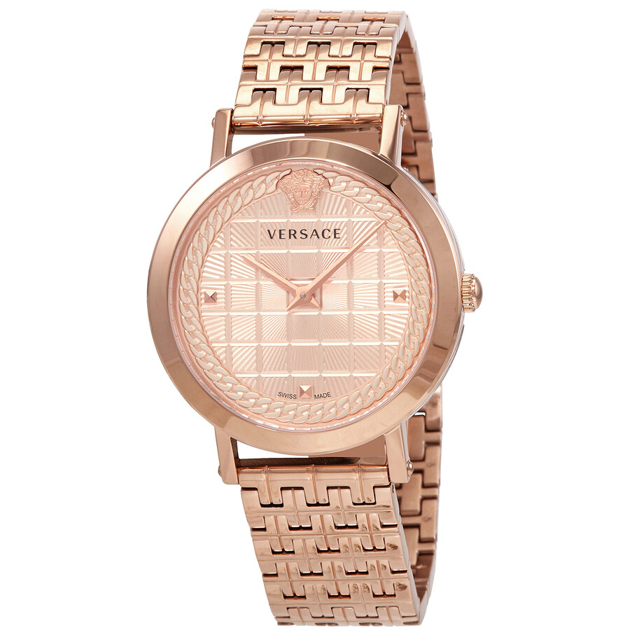 Versace Quartz Rose Dial Rose Goldtone Ladies Watch VELV00720