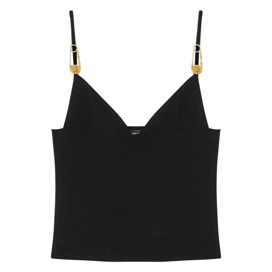 Safety Pin Ribbed-Knit Crop Top
