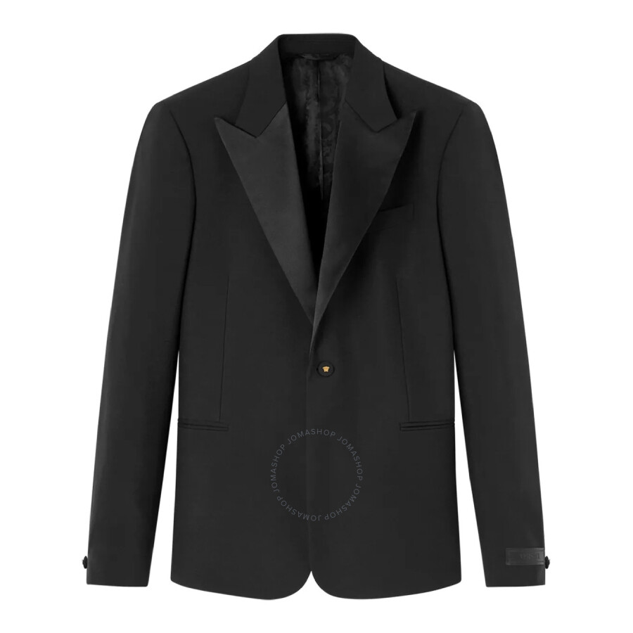 Versace Duchesse Satin-trim Single-breasted Blazer In Black