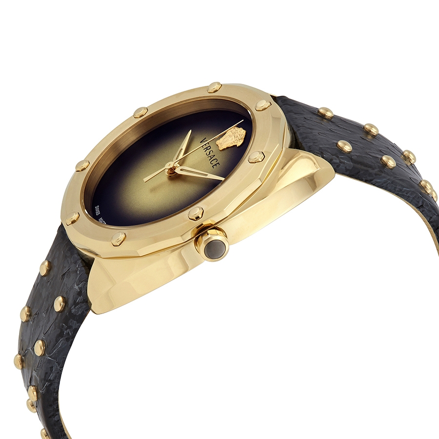 Versace Shadov Gold Dial Green Leather Strap Watch For Women - VEBM01018
