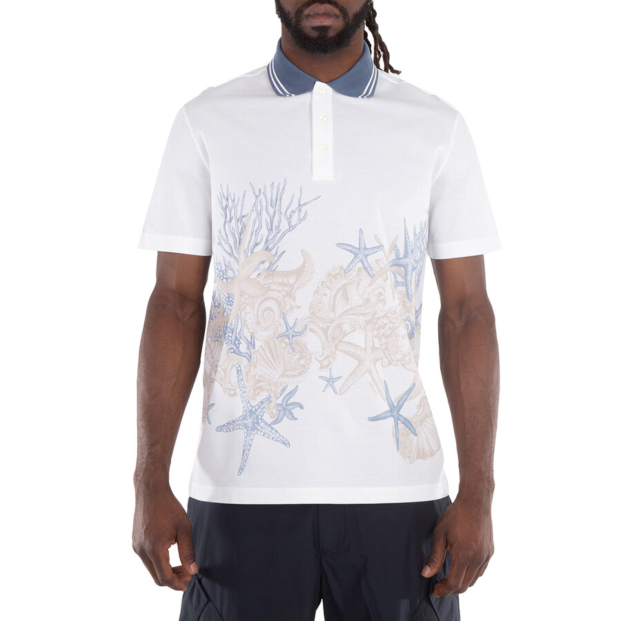 Starfish Print Cotton Polo Shirt
