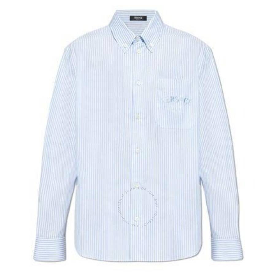 Versace Long-sleeved Striped Buttoned Shirt In Pink/blue