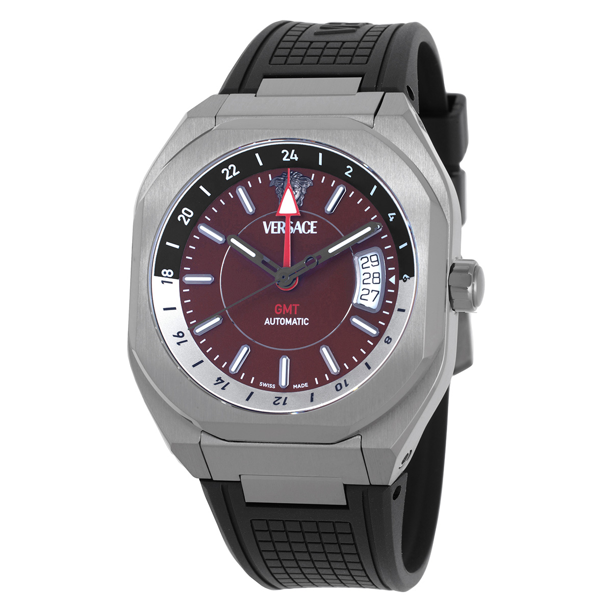 Versace V-Contempo GMT Automatic Burgundy Dial Men's Watch VE0I00125