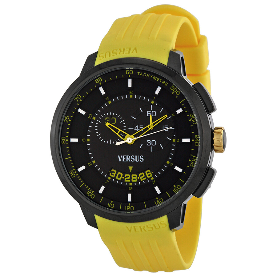 Versus by Versace Manhattan Chronograph Black Dial Yellow Rubber Men's Watch SGV040013