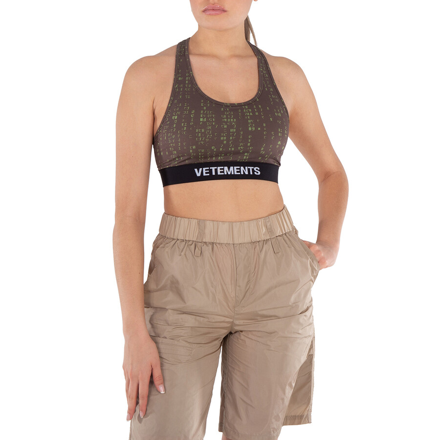 Green Code Print Sports Bra