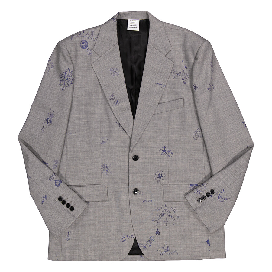 Vetements Grey Scribbled Tailored Jacket In Grey