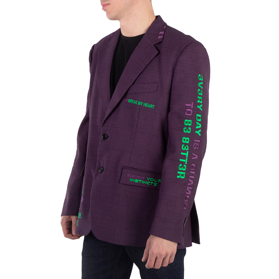 Unisex Purple Check Hidden Message Tailored Blazer, Size Small