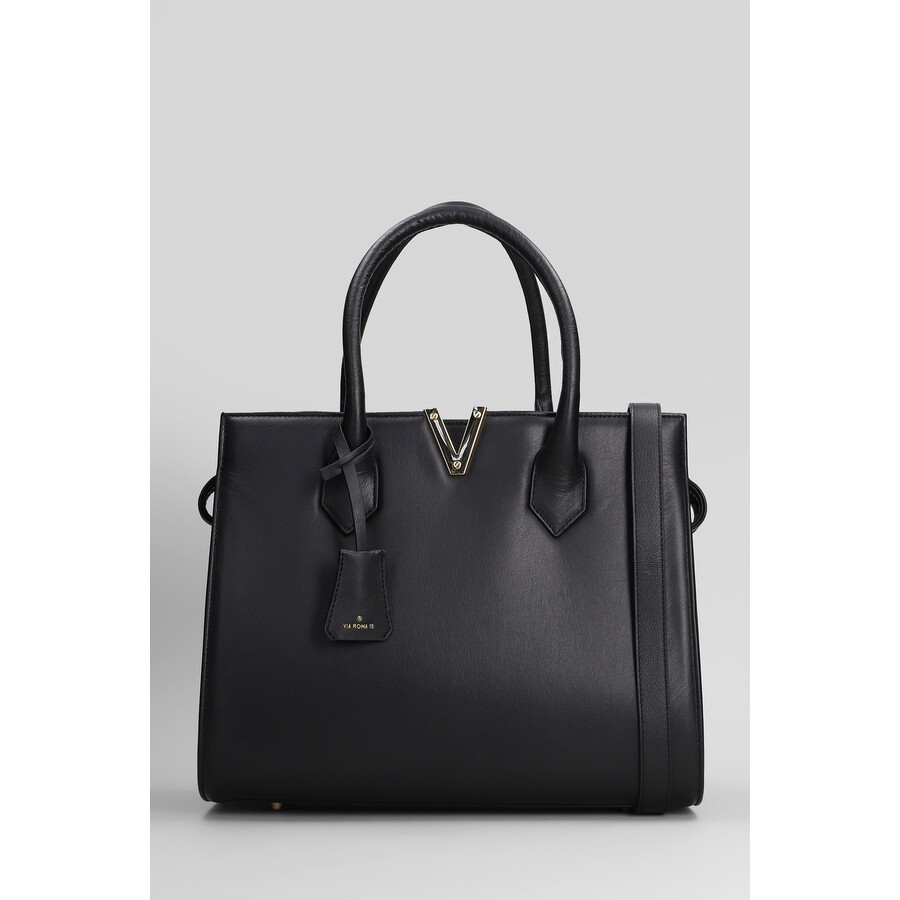Via Roma 15 Tote In Black Leather