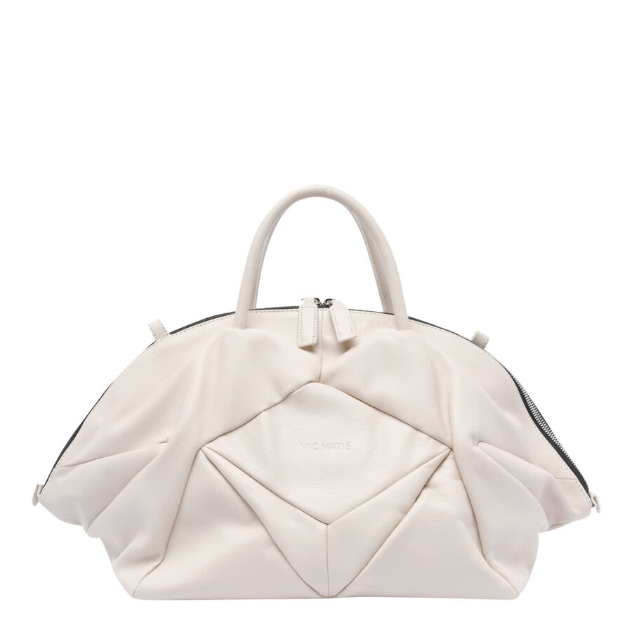 Vic Matie Pleated Leather Tote Bag In White