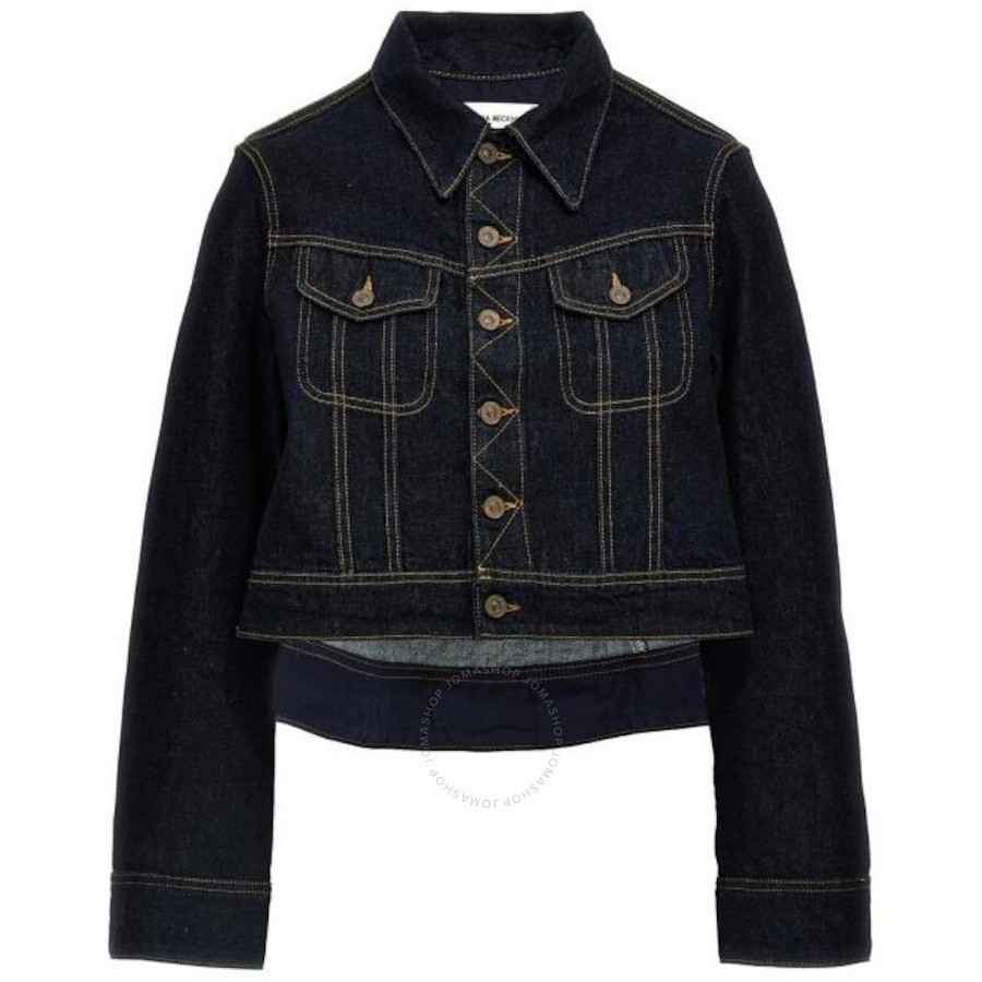 Victoria Beckham Contrast Stitching Cropped Denim Jacket In Purple