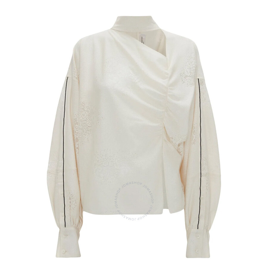 Victoria Beckham Drapierte Bluse Mit Spitzendetail In Beige