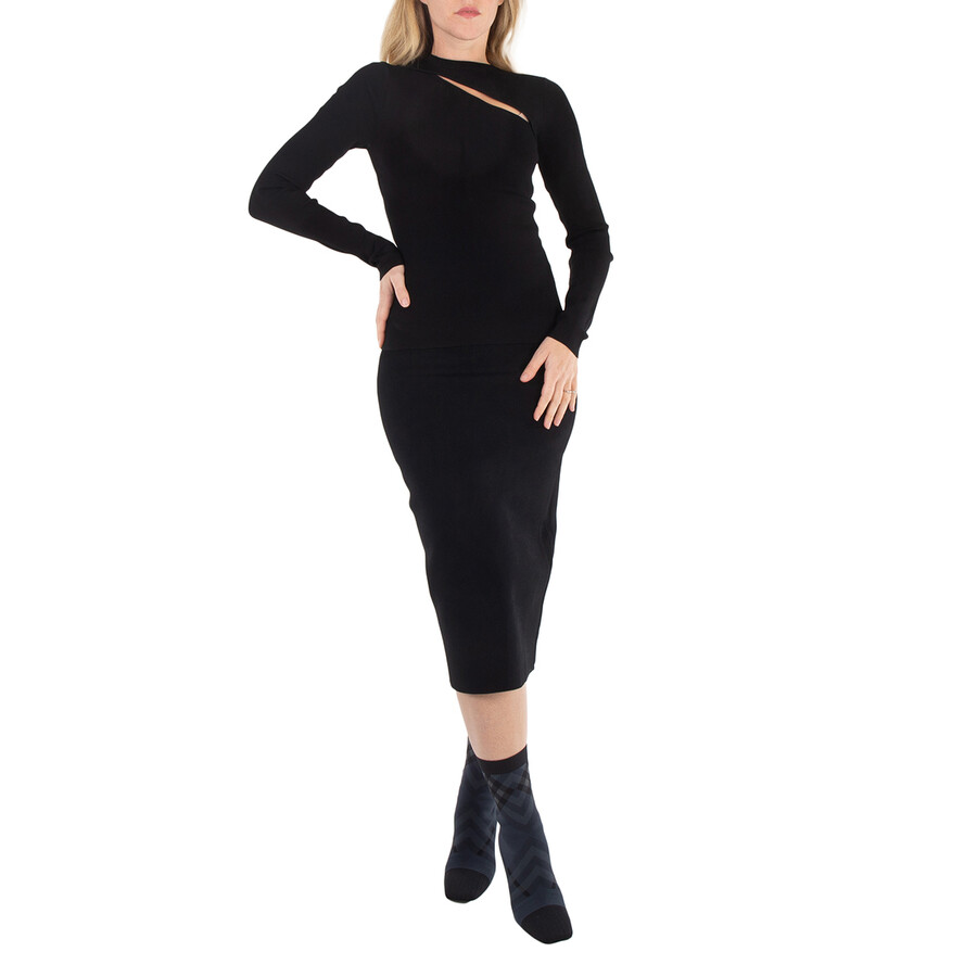 Ladies Black Cut-Out Ribbed-Knit Top, Brand Size 6 (US Size 2)