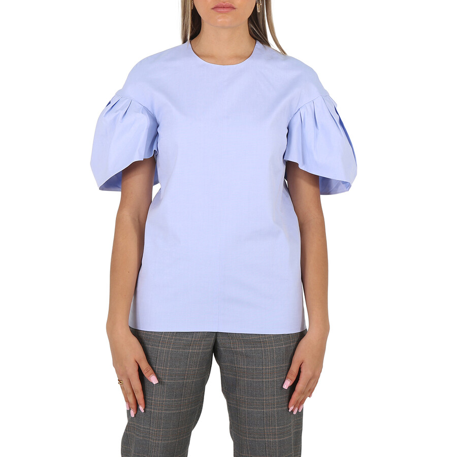 Ladies Knit Tops Light Blue Tuck Sleeve Top, Brand