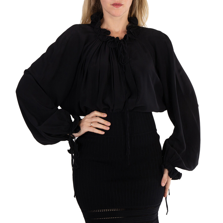 Ladies Ruched-Detail Silk Blouse, Brand Size 8 (US Size 4)