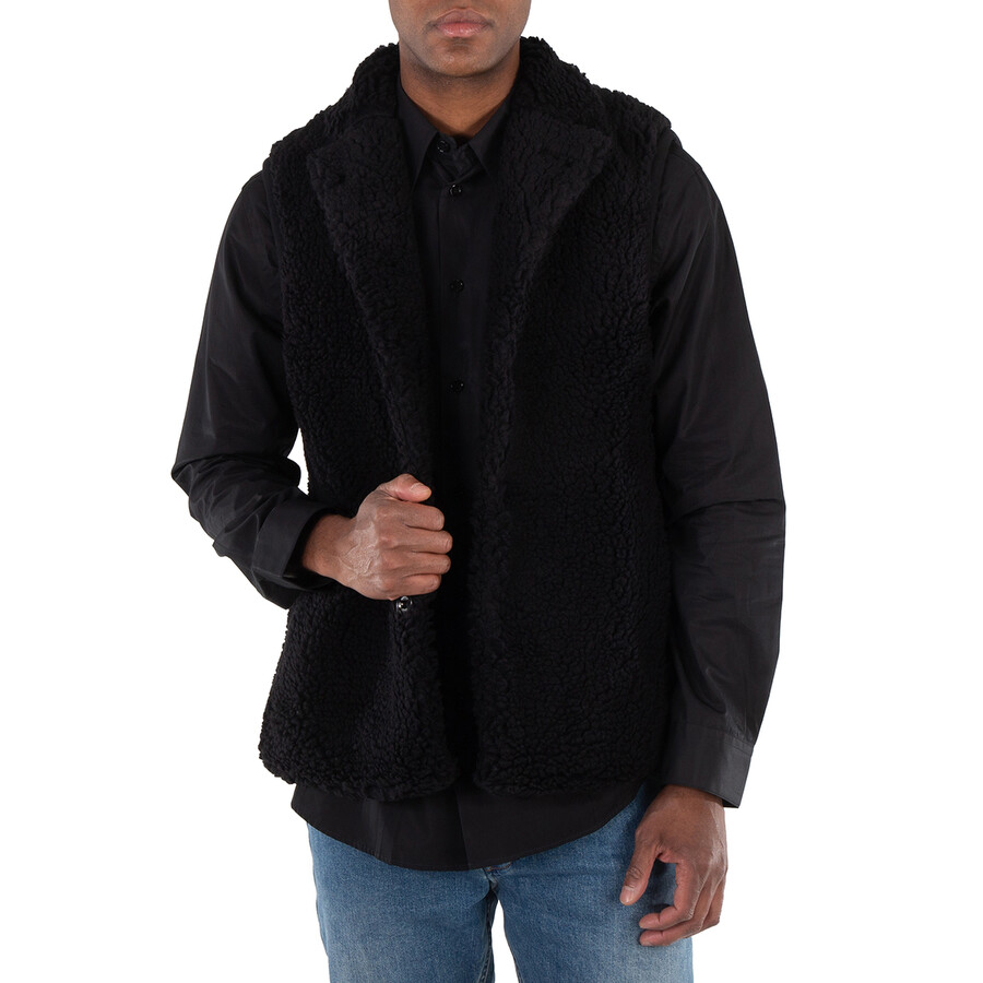 Men's Black Boa Sleeveless Jacket