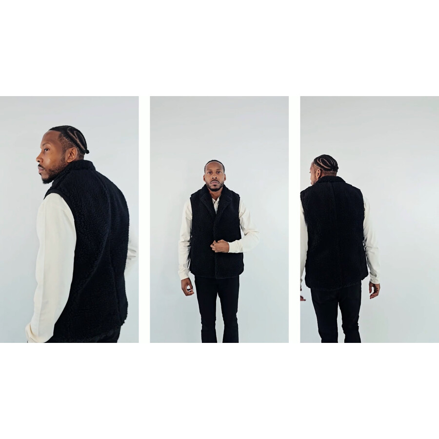 Viridi-Anne Men's Black Boa Sleeveless Jacket, Brand Size 2 (Small