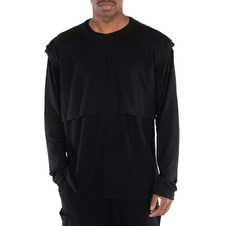 Men's Black Wool Jersey Layerd T-Shirt