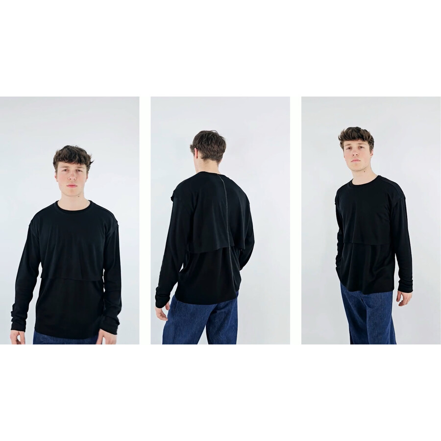 トップス The Viridi-anne WOOLJERSEYLAYERDT-SHIRT Viridi-Anne Men's Black Wool Jersey Layerd T-Shirt, Brand Size 2