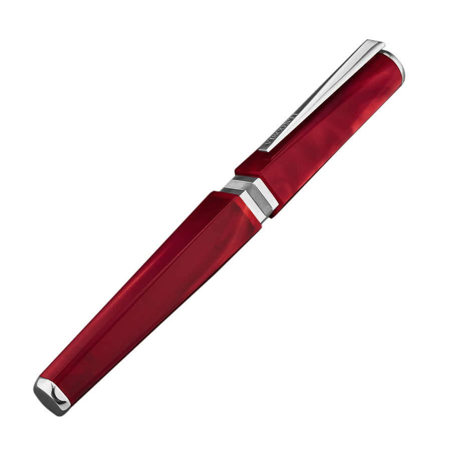 Stylo Roller Vintage Marbré Rouge Avec Clip Fleur De Lys - Encre Bleue, Occasion