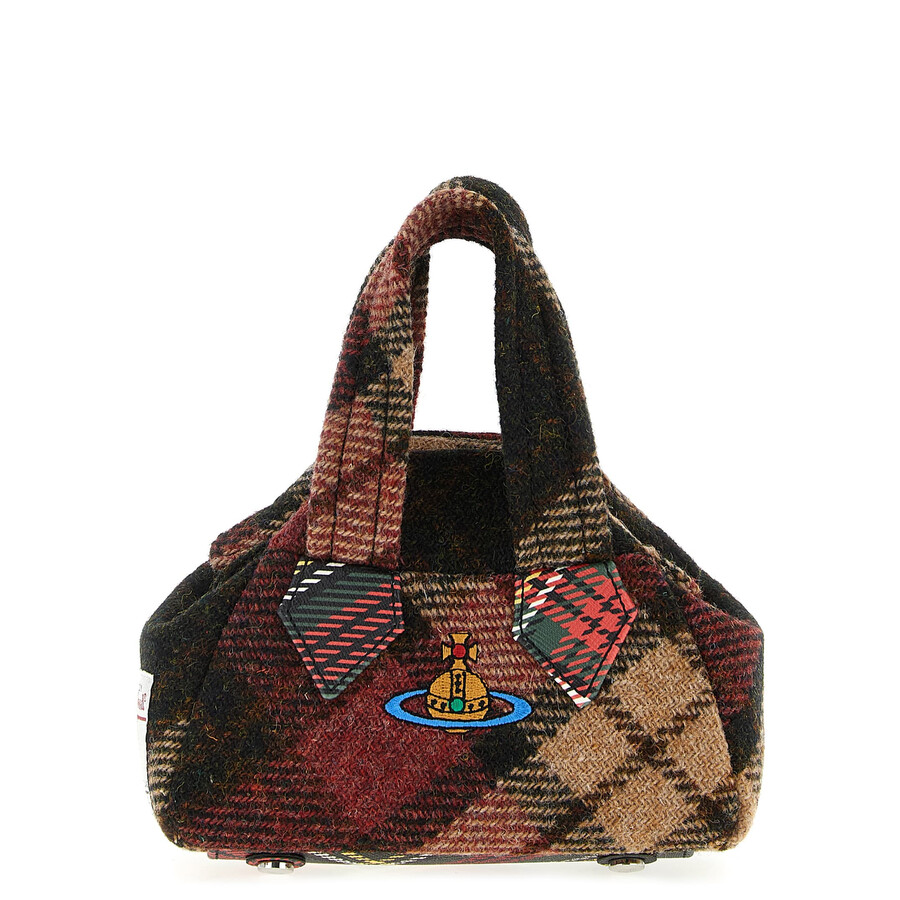 Vivienne Westwood Mini Handbag With Check Pattern And Chain Strap In Brown