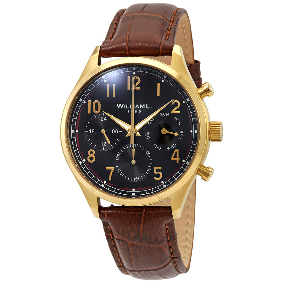 William L 1985 Vintage Multifunction Black Dial Men's Watch ...