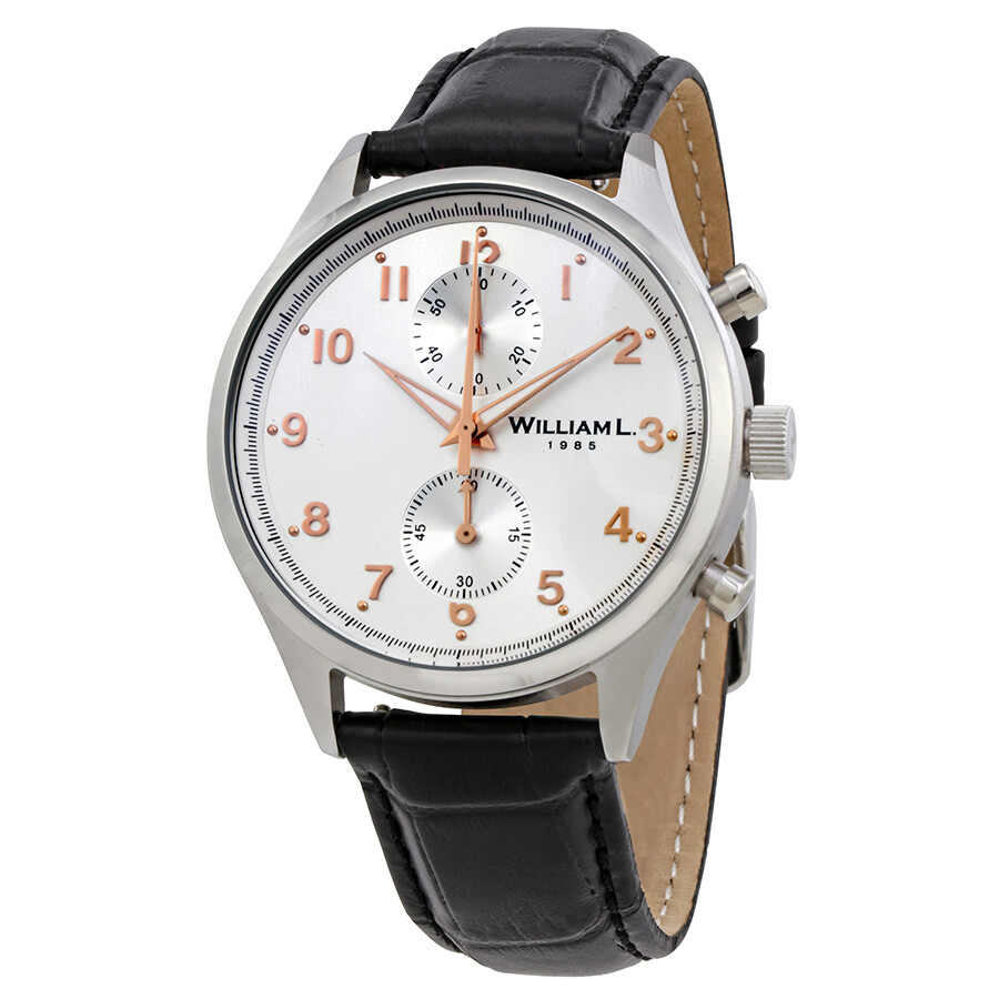 William L 1985 Vintage Silver Dial Men's Chronograph Black Leather ...