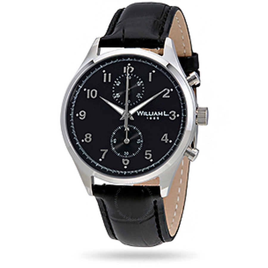William L 1985 Vintage Black Dial Men's Chronograph Leather Watch ...