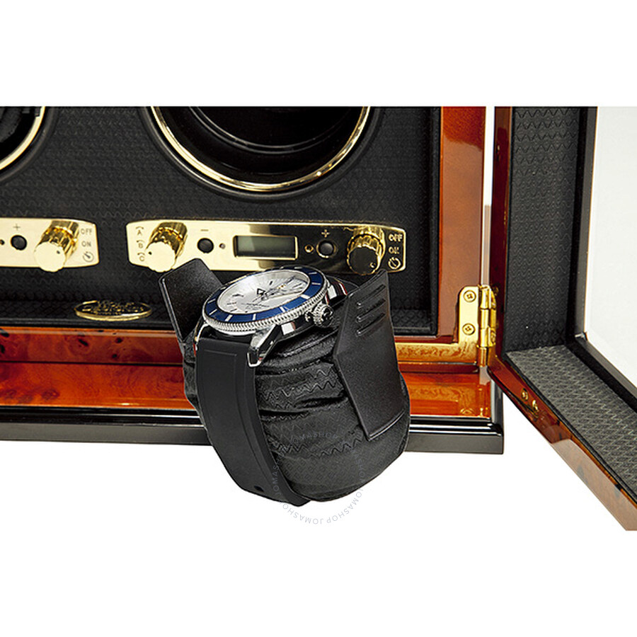 Wolf Module 2.7 Burlwood Double Watch Winder with Cover 457510 Watch