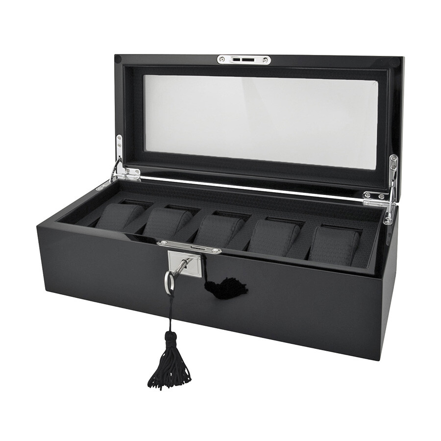 Wolf Savoy 5 Slot Piece Piano Black Watch Box 461570 Watch Cases