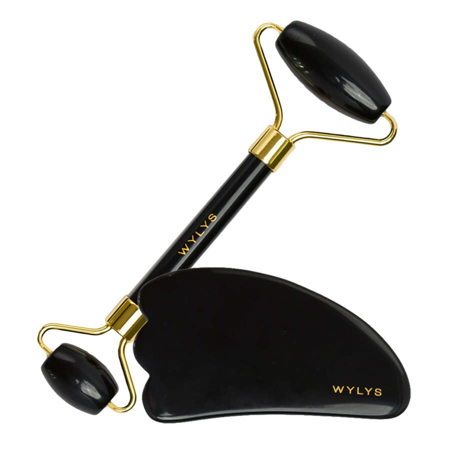 Wylys Black Obsidian Gua Sha + Face Roller Set 2 oz Tools & Brushes 850049793919