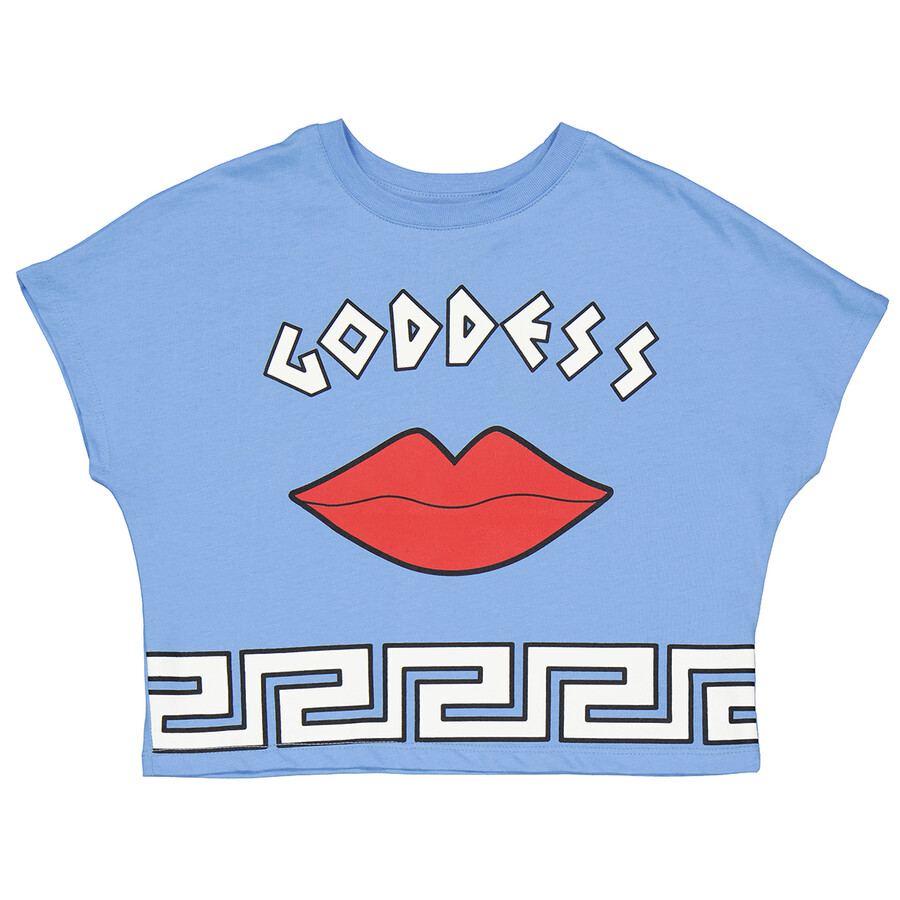 Yazbukey Ladies T-shirt Light Blue Goddess Croptop Cotton In Light Blue