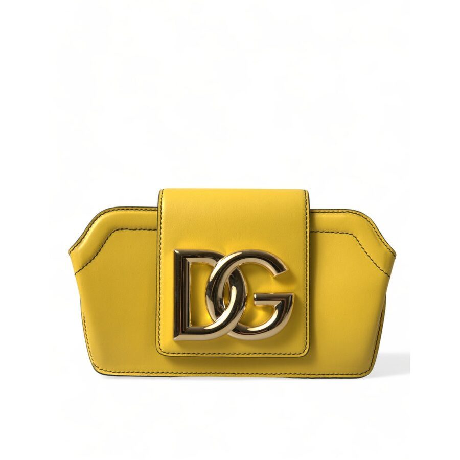 Dolce & Gabbana Yellow Smooth Leather Dg Logo Clutch Crossbody Case Bag Calfskin In ["green","yellow","gold Tone"]