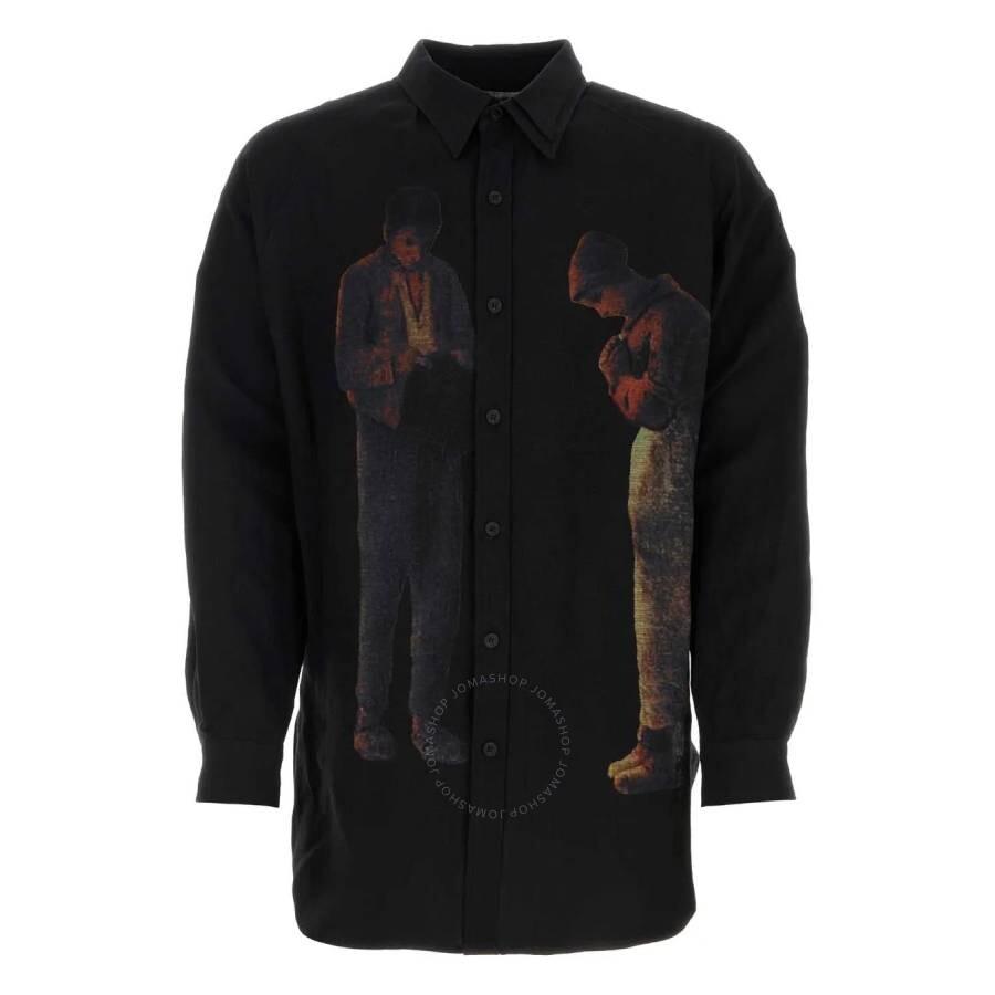 Yohji Yamamoto Graphic Print Linen Blend Shirt In Black