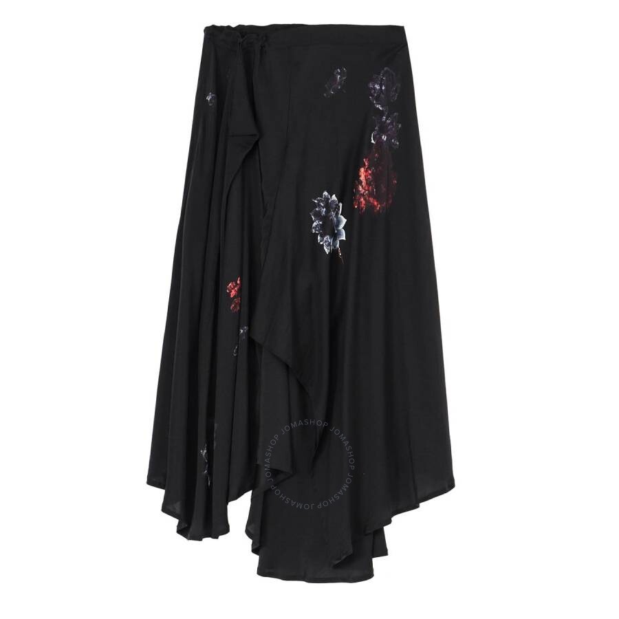 Yohji Yamamoto Drape & Gather Detail Silk Skirt In Black