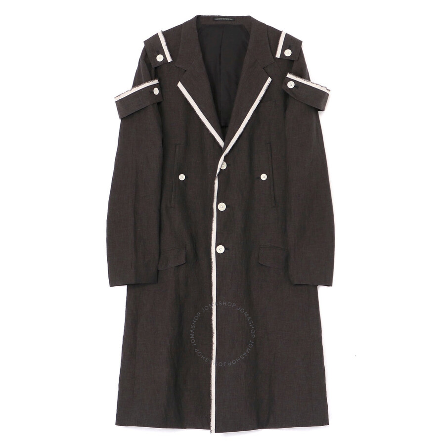 Yohji Yamamoto Contrast-trim Ramie Coat In Black