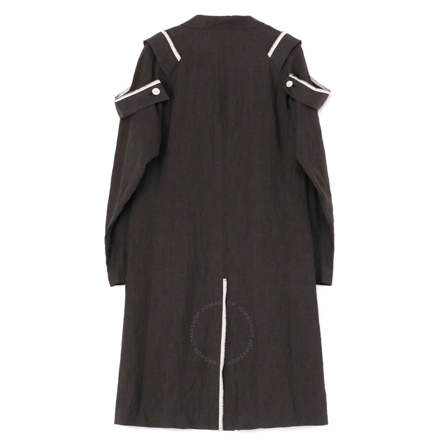 Yohji Yamamoto Contrast-trim Ramie Coat In Black