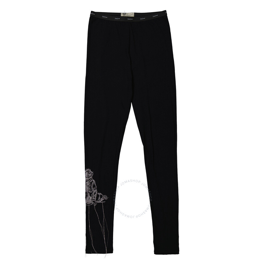 Yohji Yamamoto Ladies Black Decorative-stitching Cotton Leggings In Black
