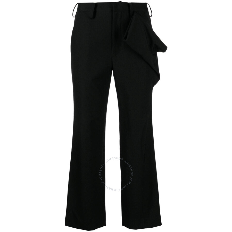 Yohji Yamamoto Draped-detail Cropped Wool Trousers In Black