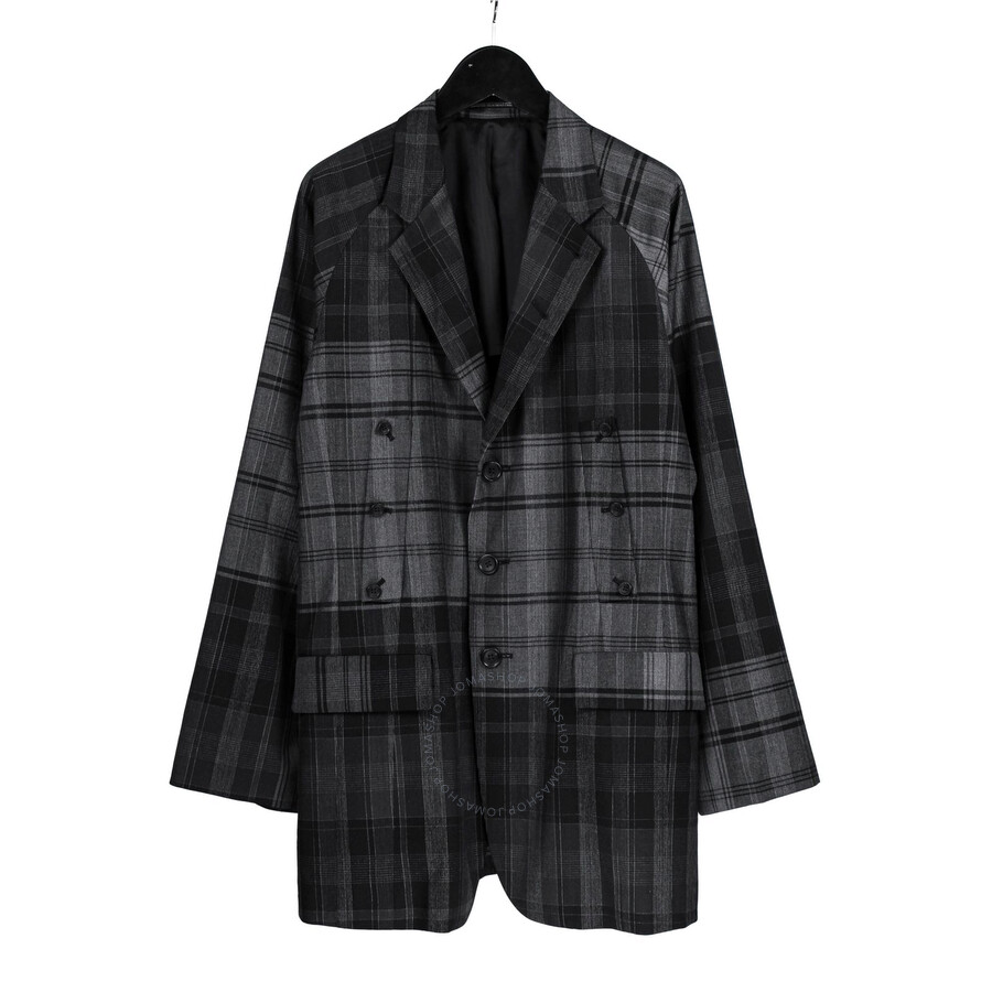 Yohji Yamamoto Men's Check Box Raglan Sleeve Jacket In Black