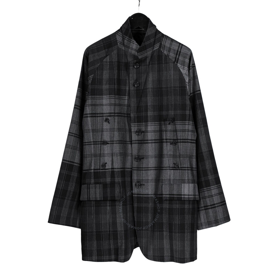 Yohji Yamamoto Men's Check Box Raglan Sleeve Jacket In Black