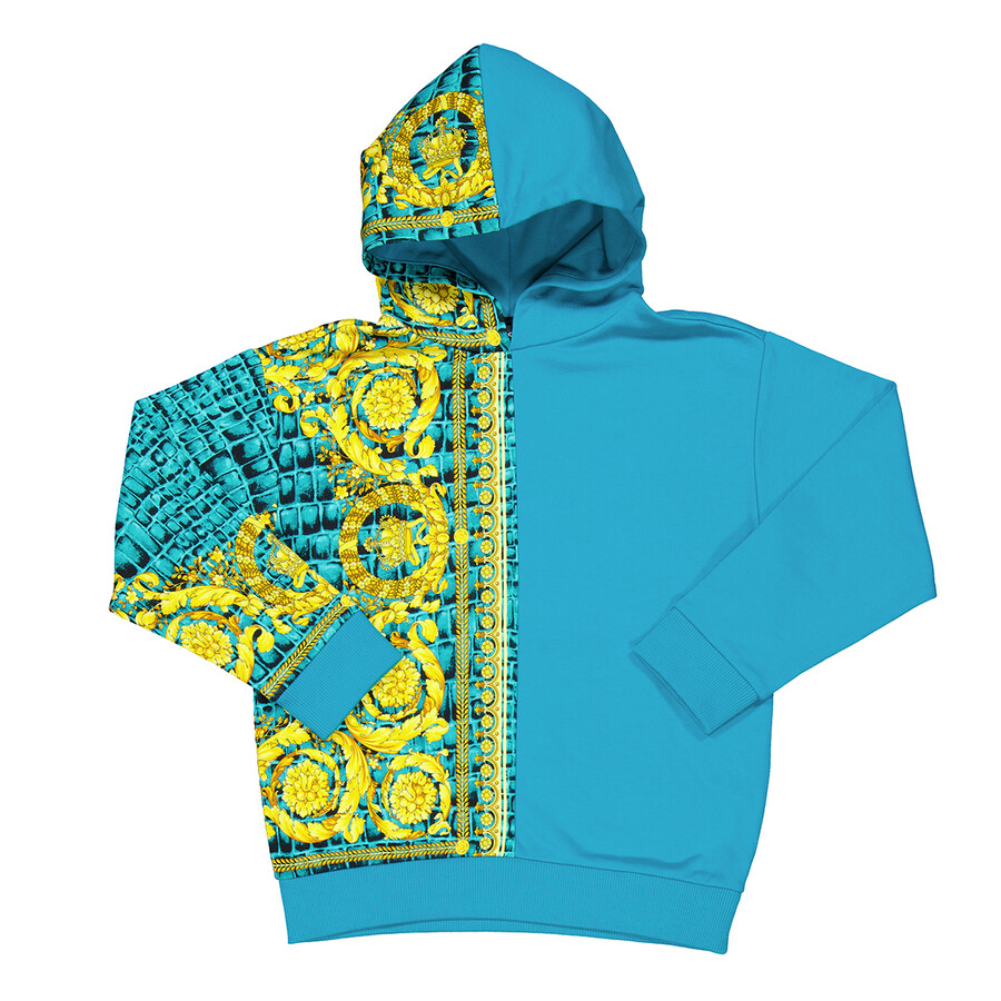Young Versace Baroque-print Panelled Hoodie In Green