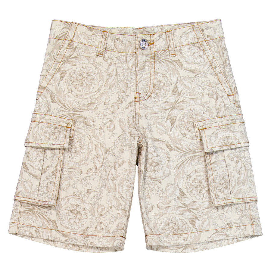 Boys Barocco-Print Denim Cargo Shorts