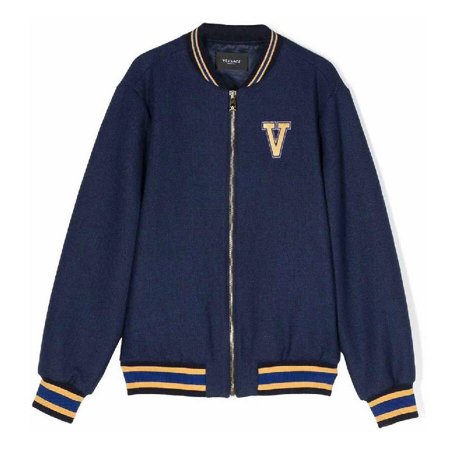 Young Versace Boys Blue Wool Medusa Varsity Jacket In Blue