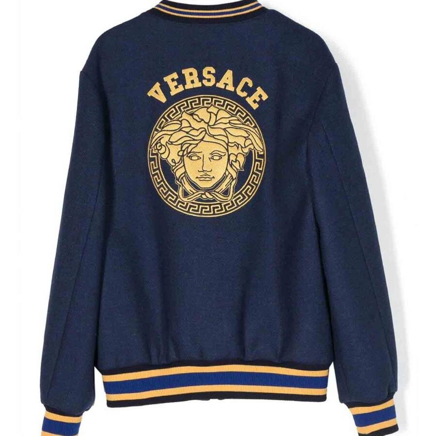 Young Versace Boys Blue Wool Medusa Varsity Jacket In Blue