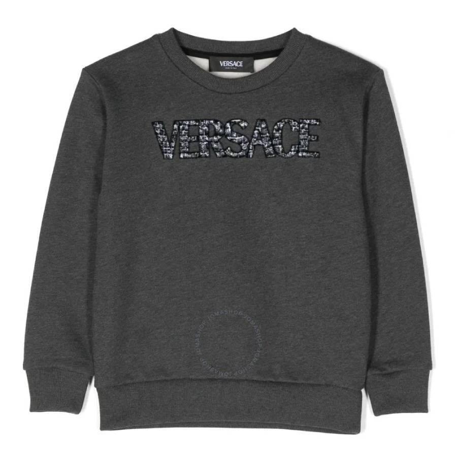 Young Versace Boys Logo Embroidered Sweatshirt In Grey