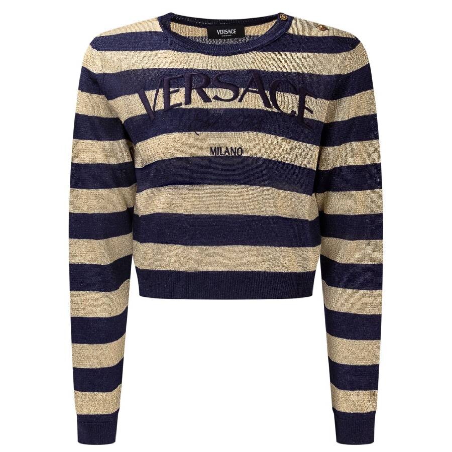 Girls Crew Neck Stripe Pattern Sweaters