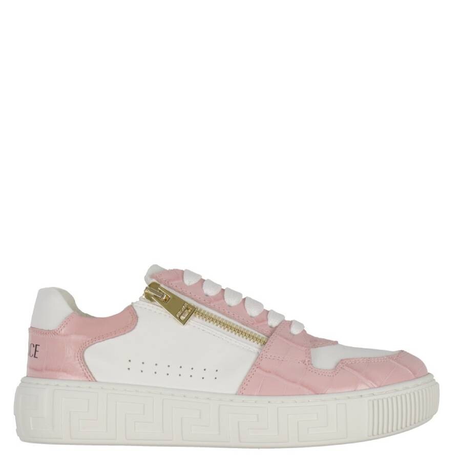 Young Versace Girls Grecca Detail Leather Sneakers In White