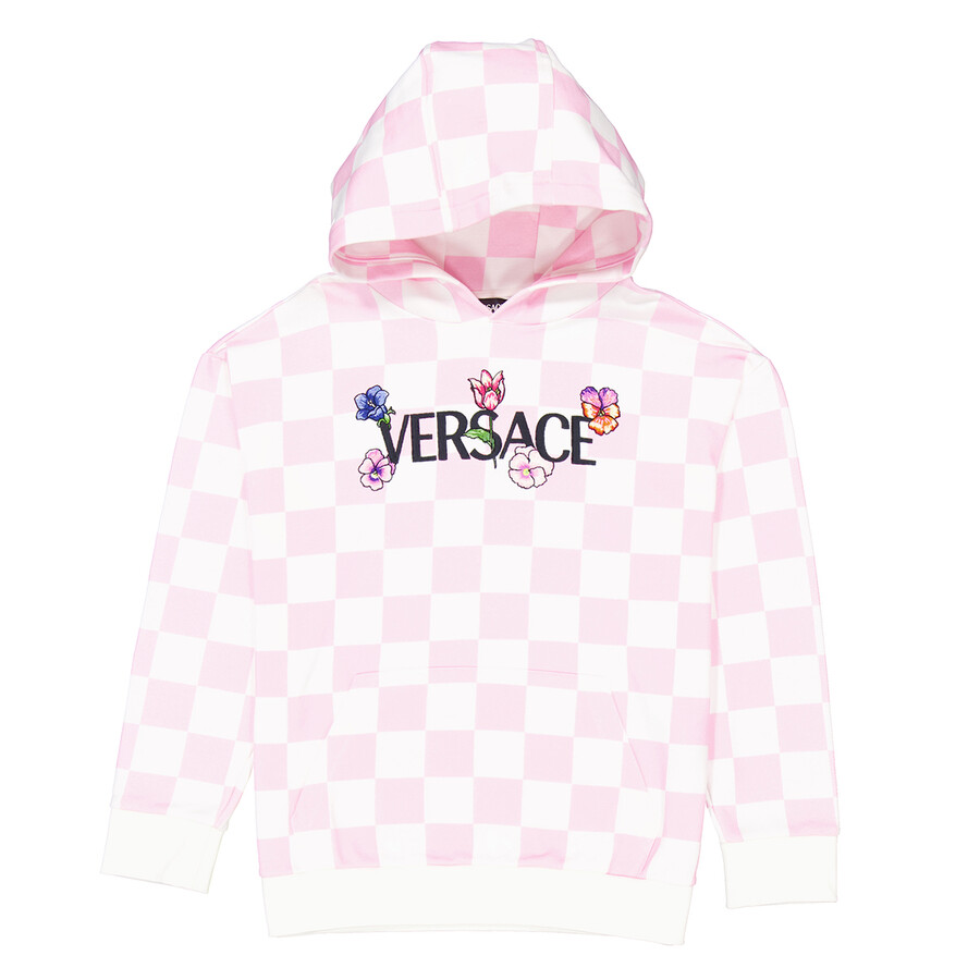Young Versace Girls Logo Embroidered Hoodie In White
